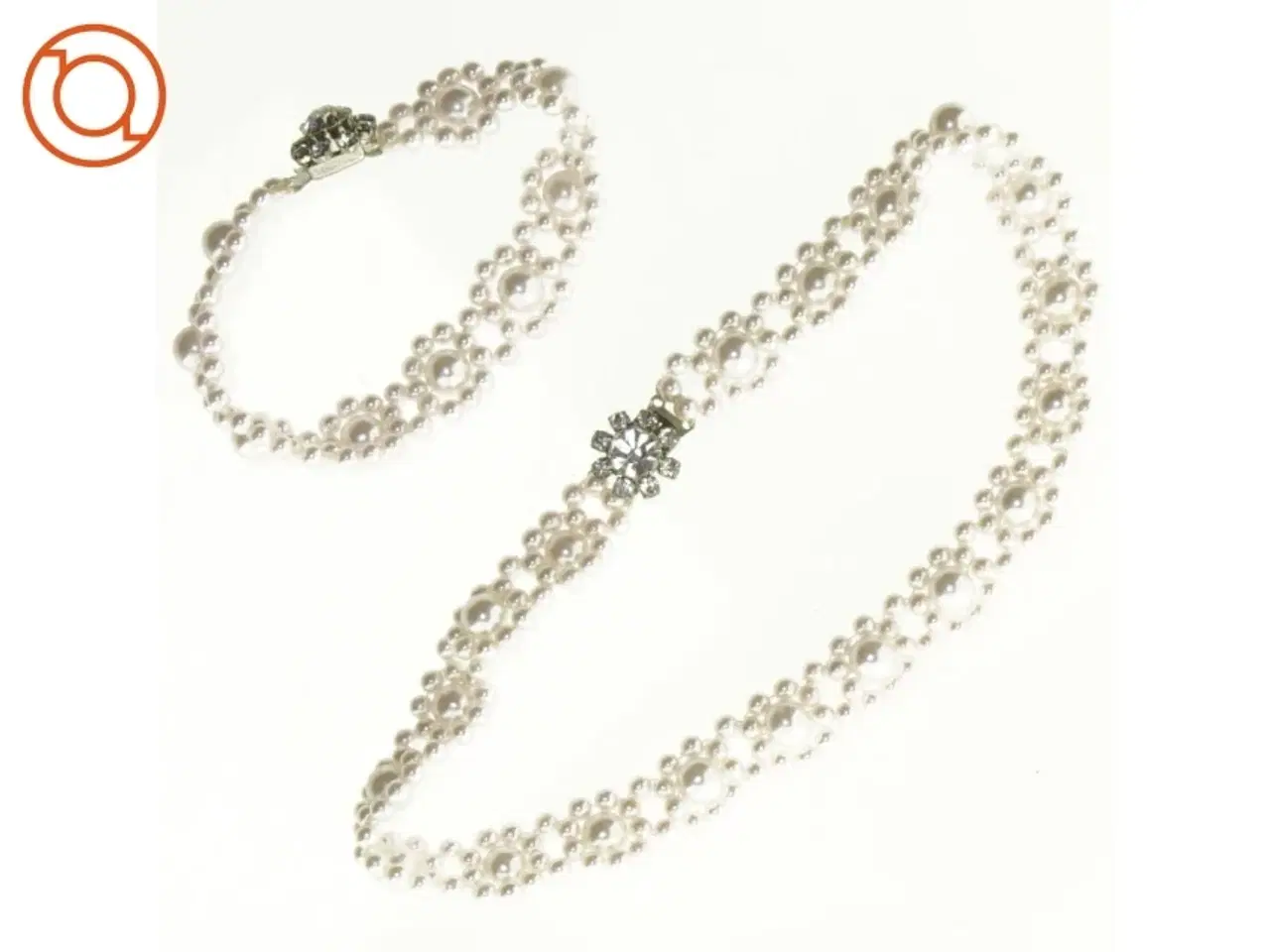 Billede 1 - Perlehalskæde og armbånd med rhinsten (str. 18 og 9 cm)