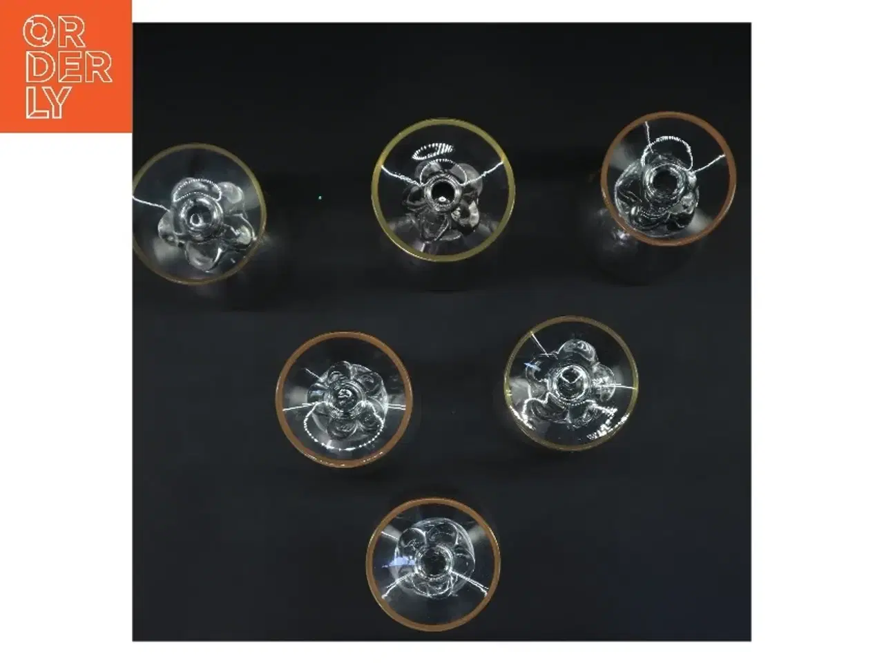 Billede 2 - 6 stk glas med guldkant (str. 6 stk Ø 7 cm længde 13 cm)