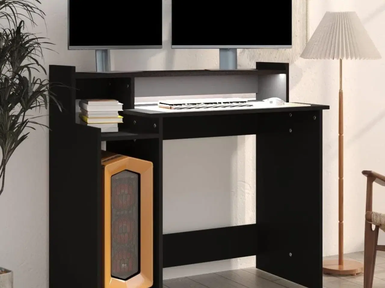 Billede 6 - Skrivebord med LED-lys 97x45x90 cm konstrueret træ sort