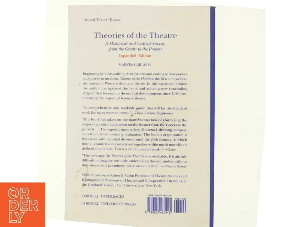 Billede 3 - Theories of the theatre : a historical and critical survey, from the Greeks to the present af Marvin Carlson (1935-) (Bog)