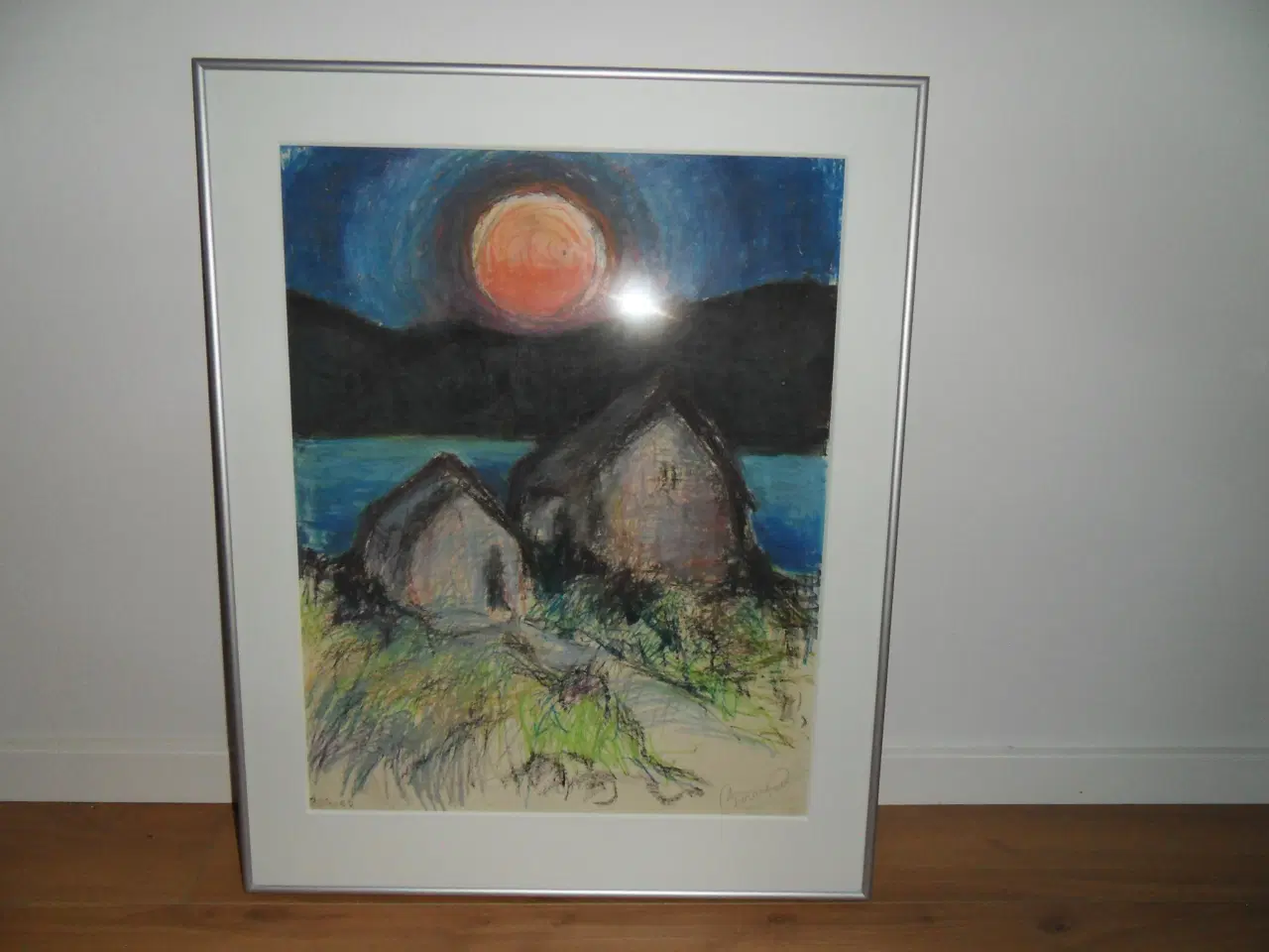 Billede 2 - Oliekridt ?. Tryk. Med Signatur. Landskab