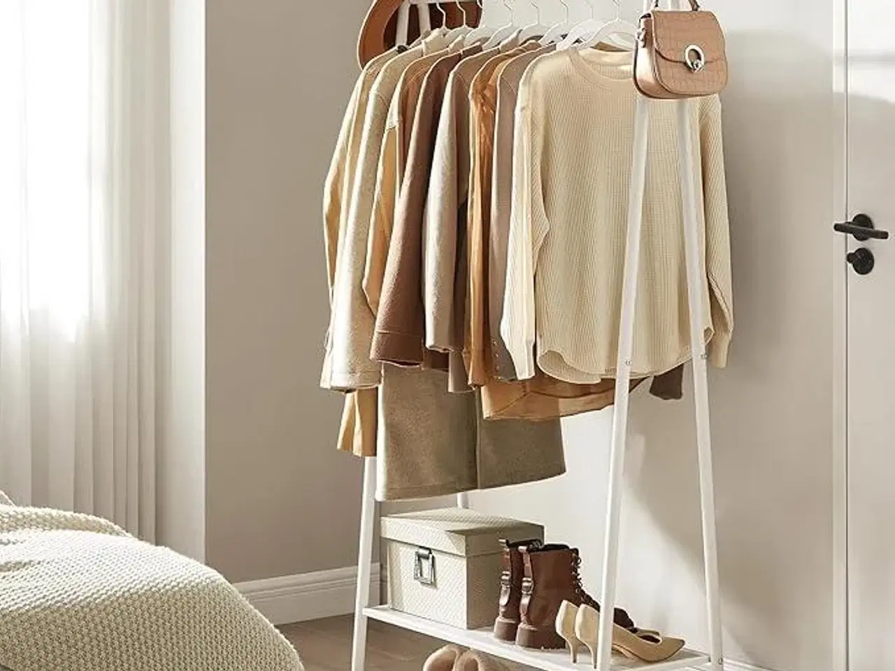 Billede 2 - Tøjstativ garderobestativ med bøjlestang og hylde, stål, 33,5 × 92,5 × 153 cm, hvid