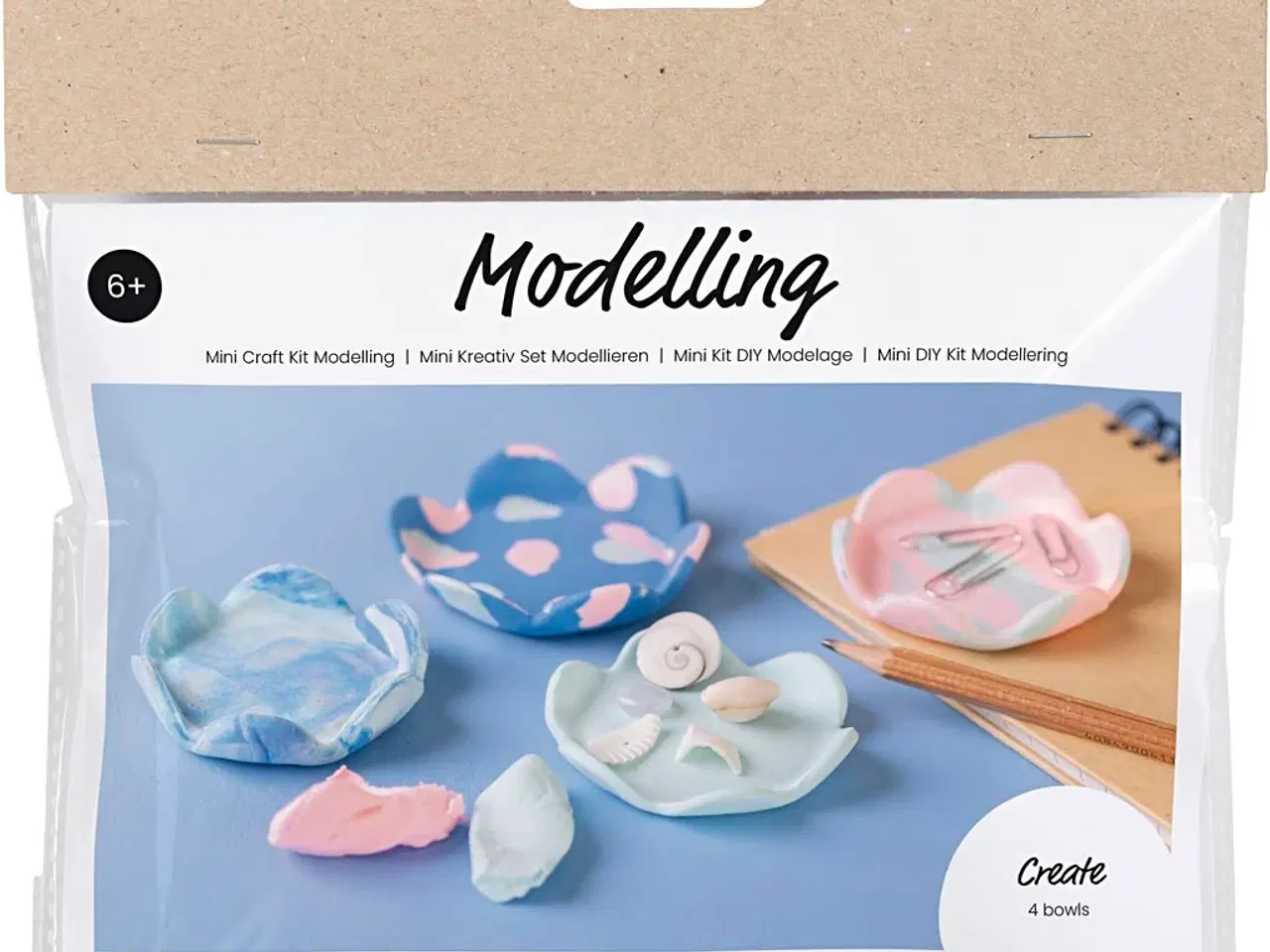 Billede 1 - Mini DIY Kit Modellering, Skåle, pastelblå, lys pink, 1 pk.