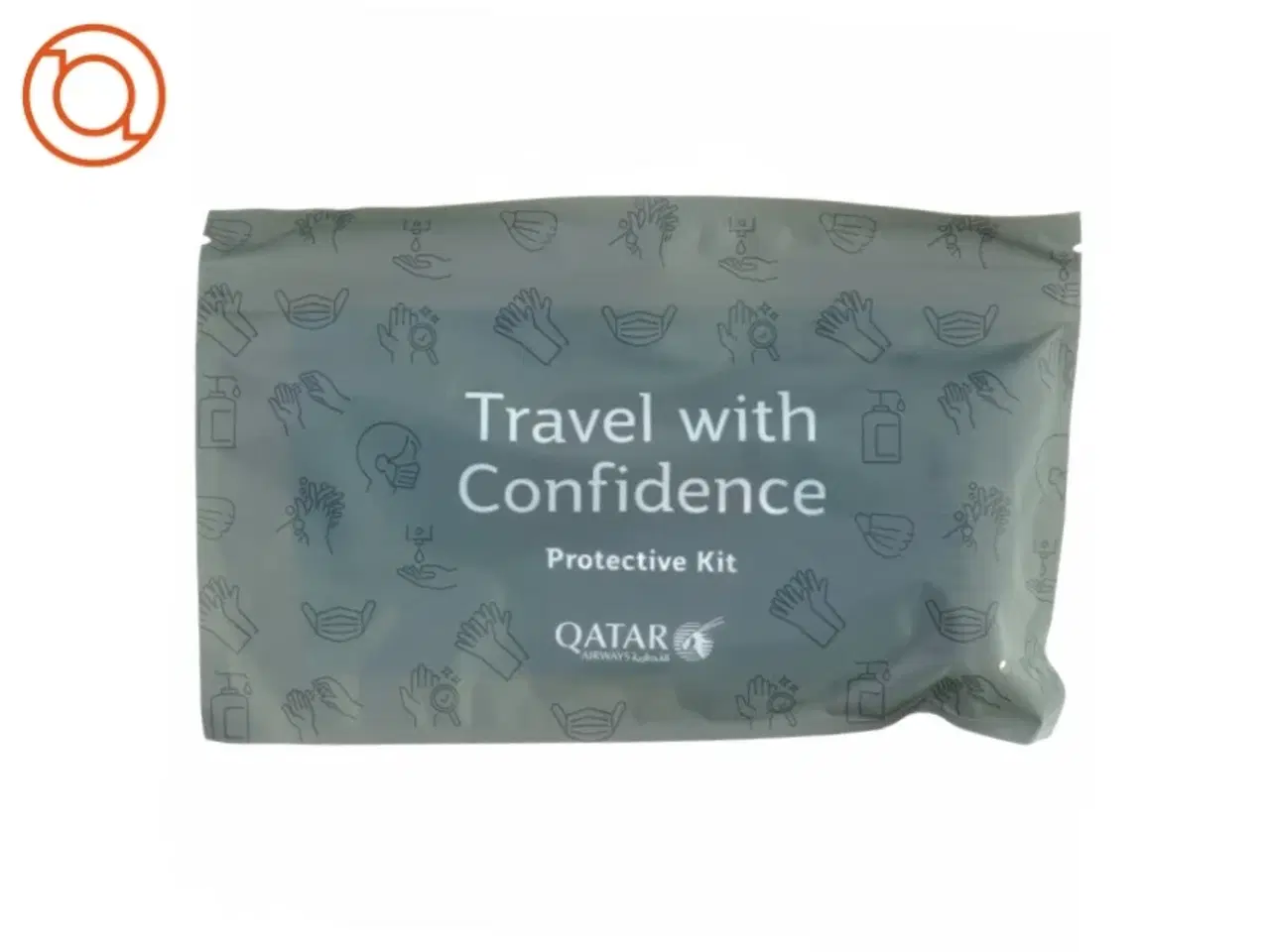 Billede 1 - Rejsekit med mundbind handsker og håndsprit fra Qatar Airways (str. 22 x 14 cm)
