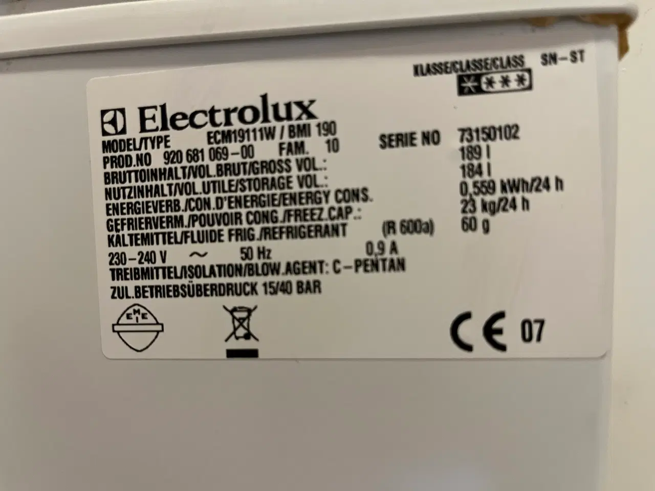 Billede 3 - Electrolux kummefryser 184 ltr