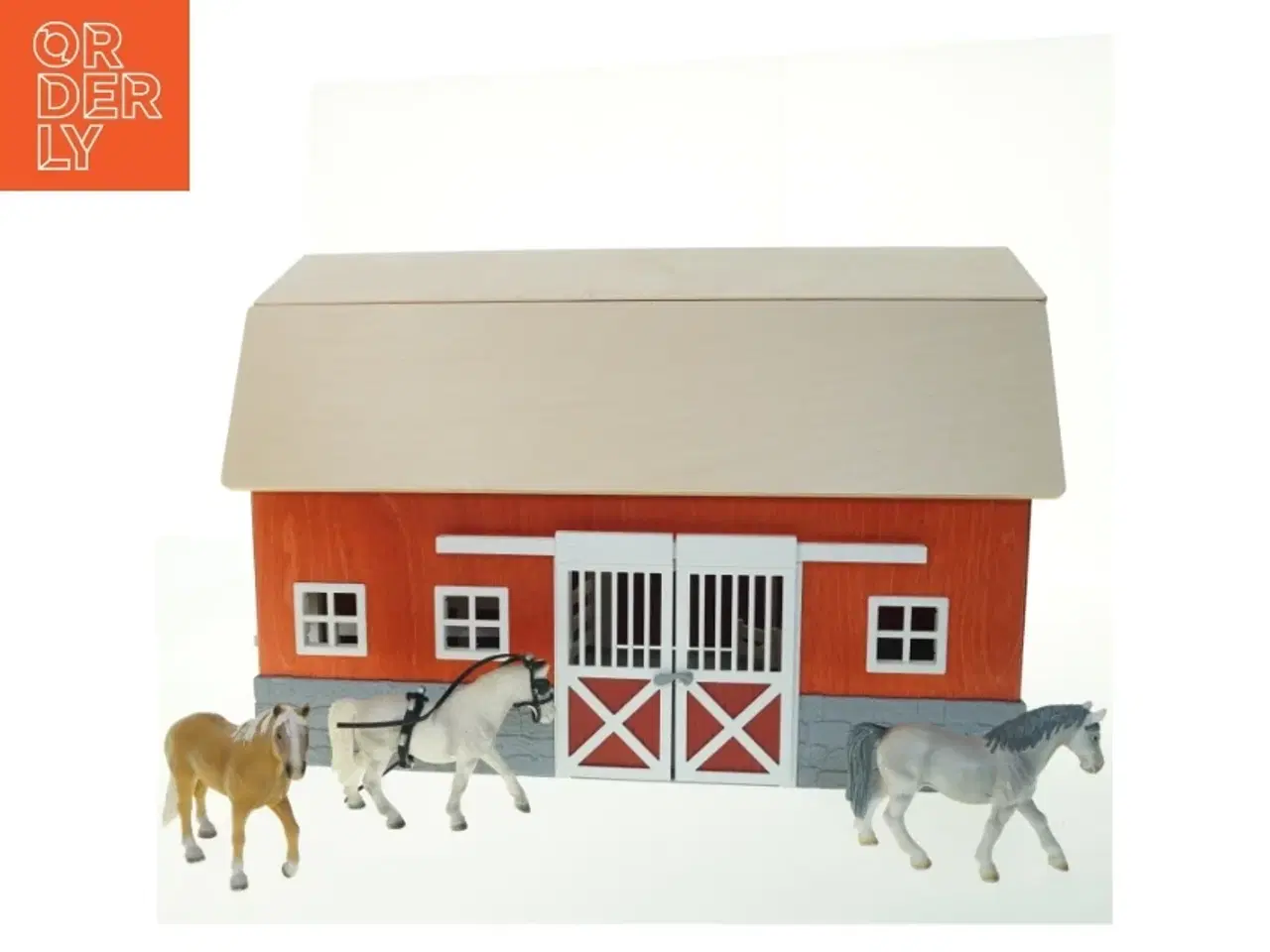Billede 1 - Model hestestald med figurer (str. 48x29 cm)