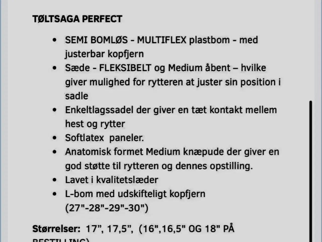 Billede 2 - Ny Tøltsaga Perfect sadel