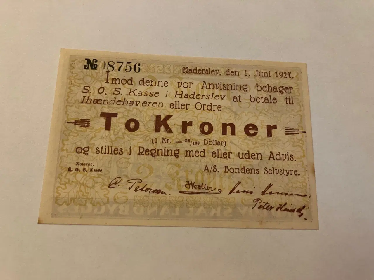 Billede 1 - 2 Kroner S.O.S Kasse Haderslev