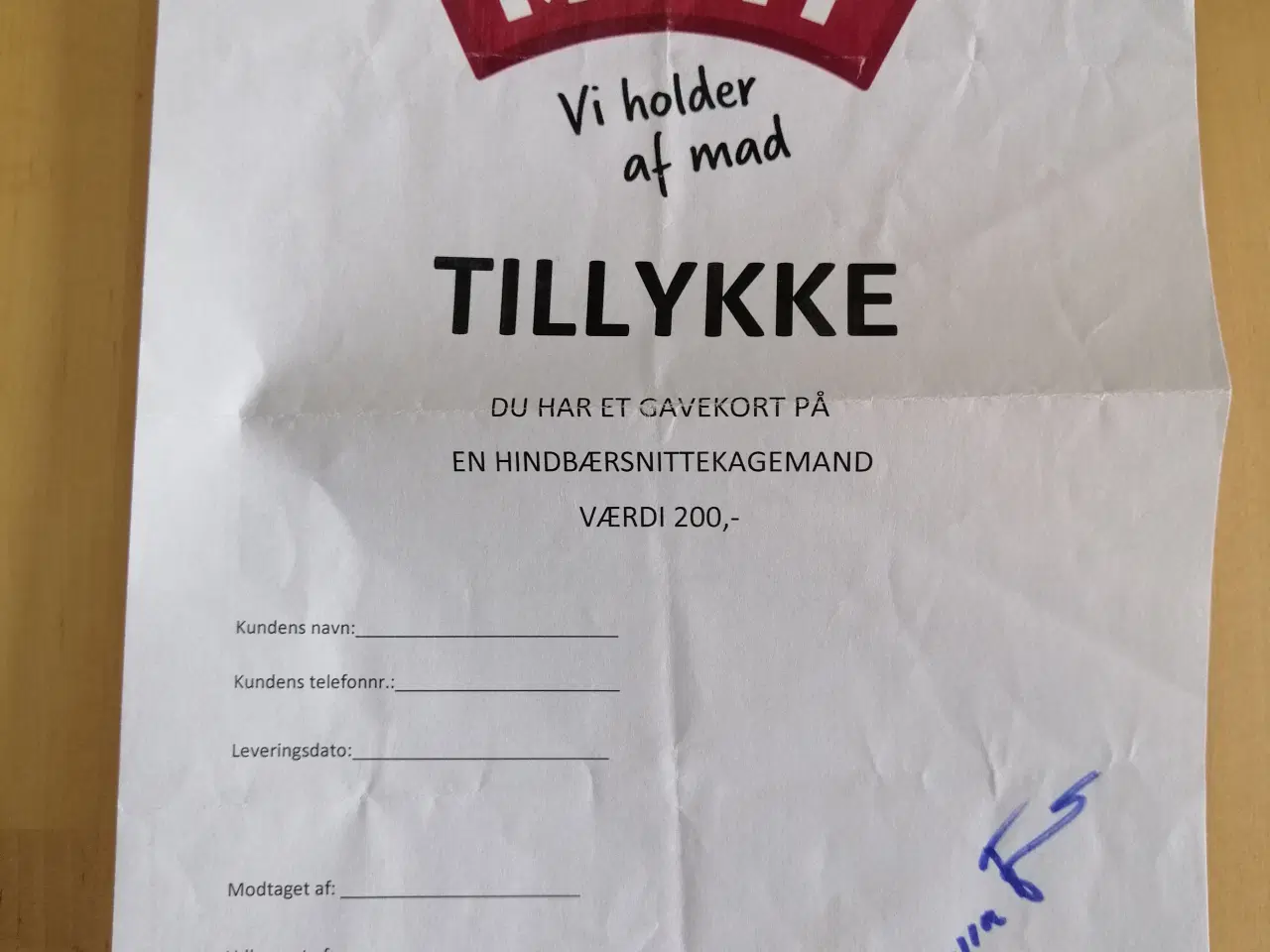 Billede 1 - Gavekort til MENY Hindbærsnittekagemand. 