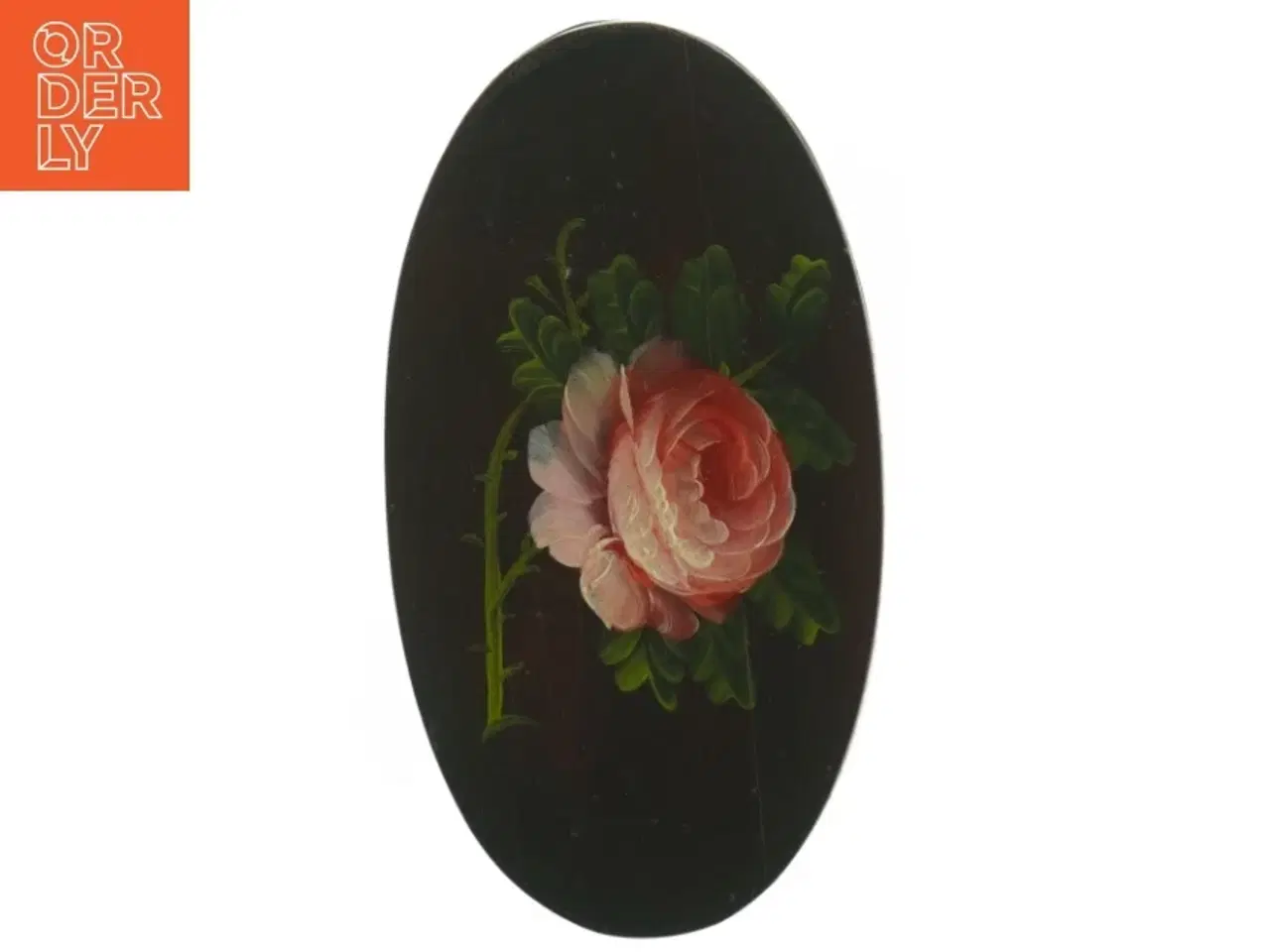 Billede 5 - Oval trææske med rosenmotiv (str. 18,5 x. 10 cm)