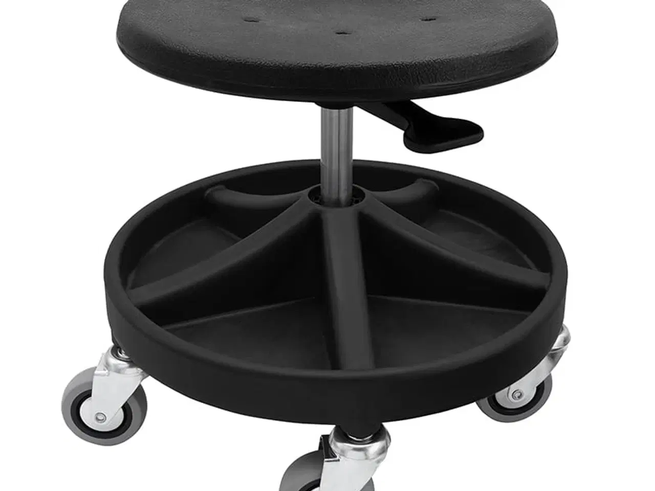 Billede 1 - Montørstol/Taburet med sæde i PU-skum, fodkryds med 5 rum, 5xØ75 hjul og højde 540-795 mm (SORT)