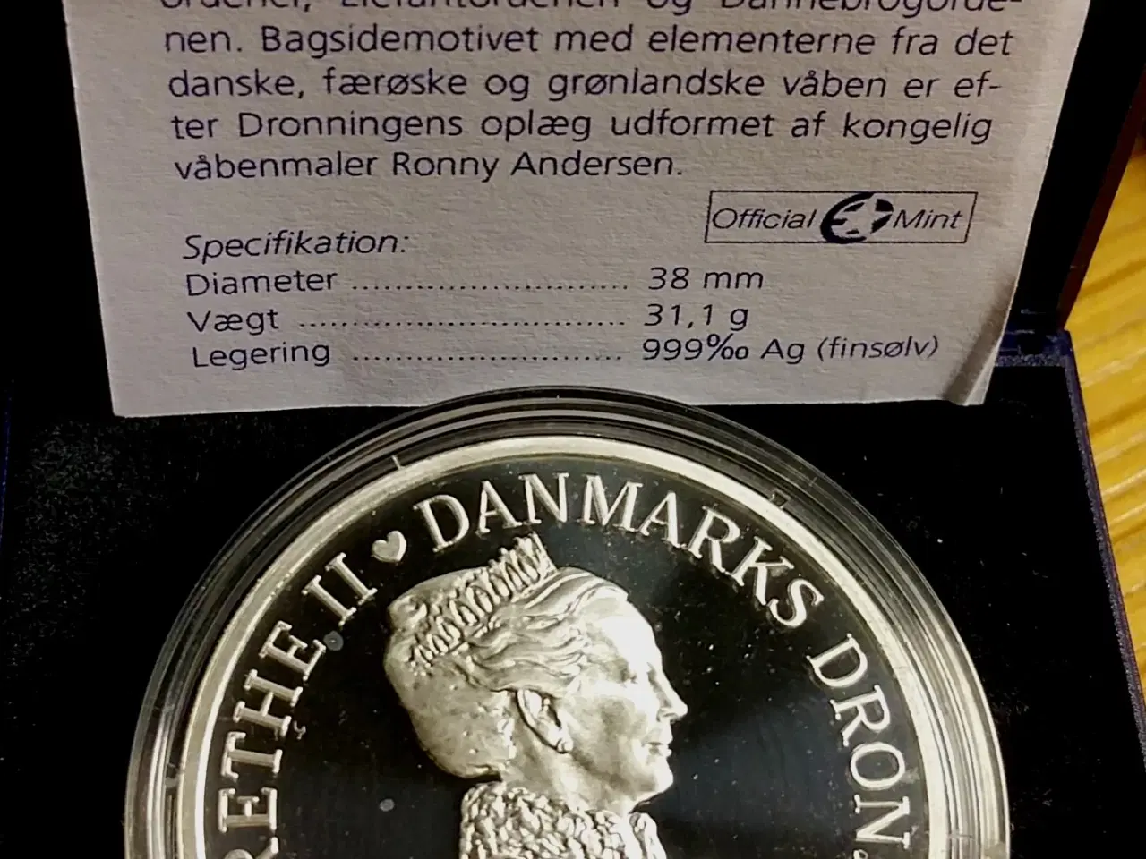 Billede 2 - SMUK SØLV 500 KRONE 2012 MARGRETHE 40 ÅR JUBILÆUM
