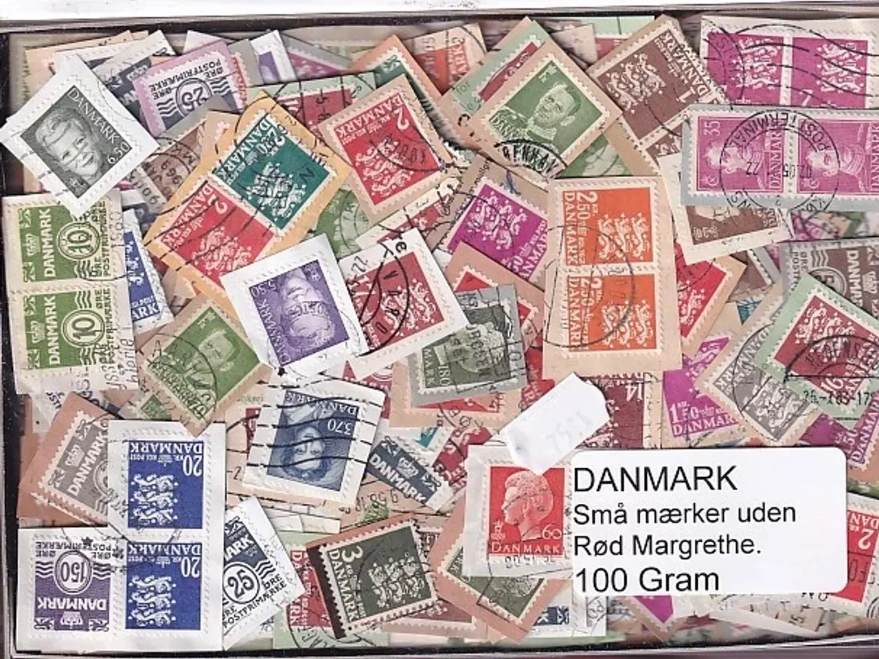 Billede 1 - Danmark 100 g. små mærker Uden rød Margrethe.