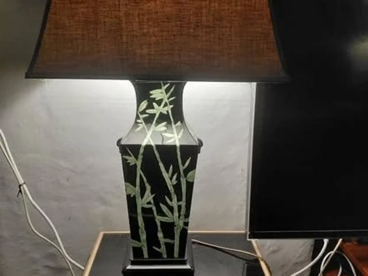 Billede 1 - Keramisk Bordlampe Bambus Design Sort/Grøn