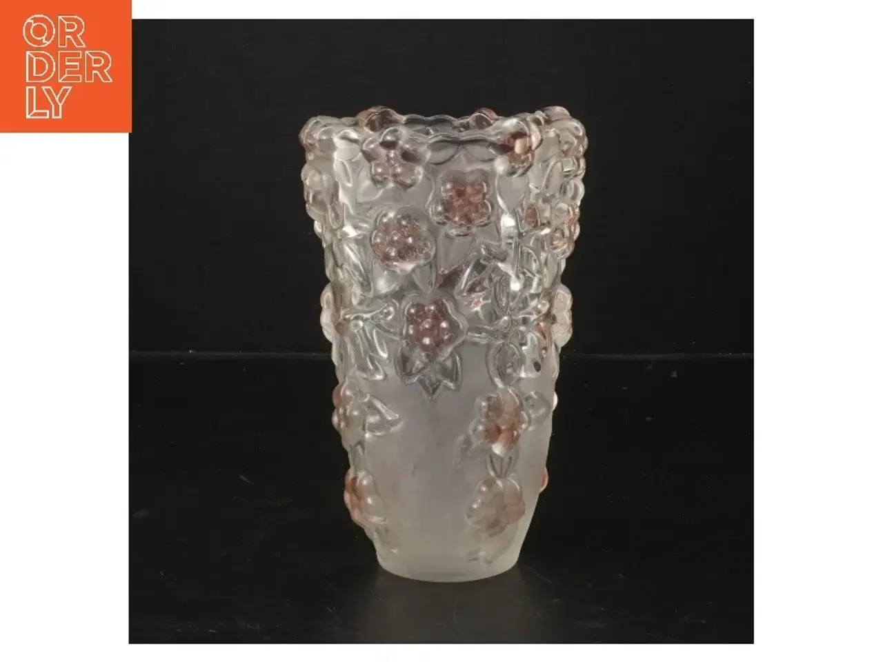 Billede 1 - Glasvase med blomsterdesign (str. 16 cm)og frostet glas