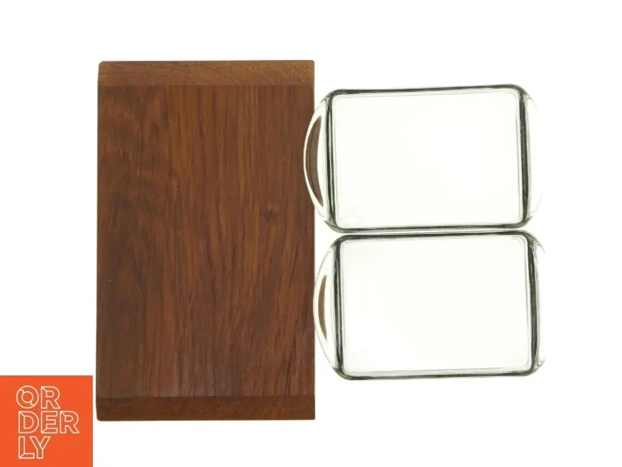 Billede 6 - Cabaret Teak træ Fad med 2 glas serverings skåle (str. 24 x 15 cm)