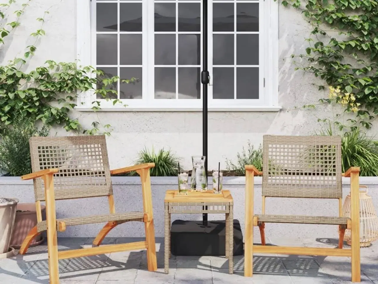 Billede 3 - Havebord 38x38x42 cm polyrattan og akacietræ beige