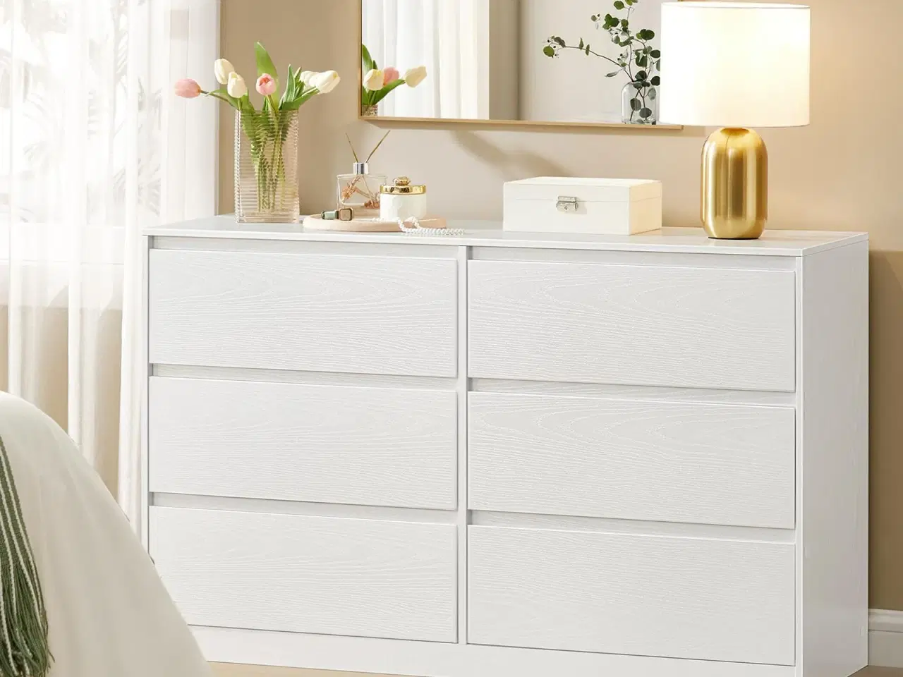 Billede 2 - Kommode med 6 skuffer – moderne opbevaringsskab, 40 × 119,4 × 75 cm, hvid