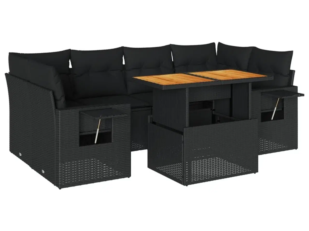 Billede 2 - Sofasæt til haven 7 dele med hynder polyrattan sort
