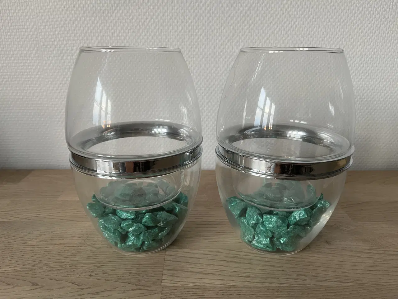 Billede 1 - Herstal vaser med grønne dekorationssten 