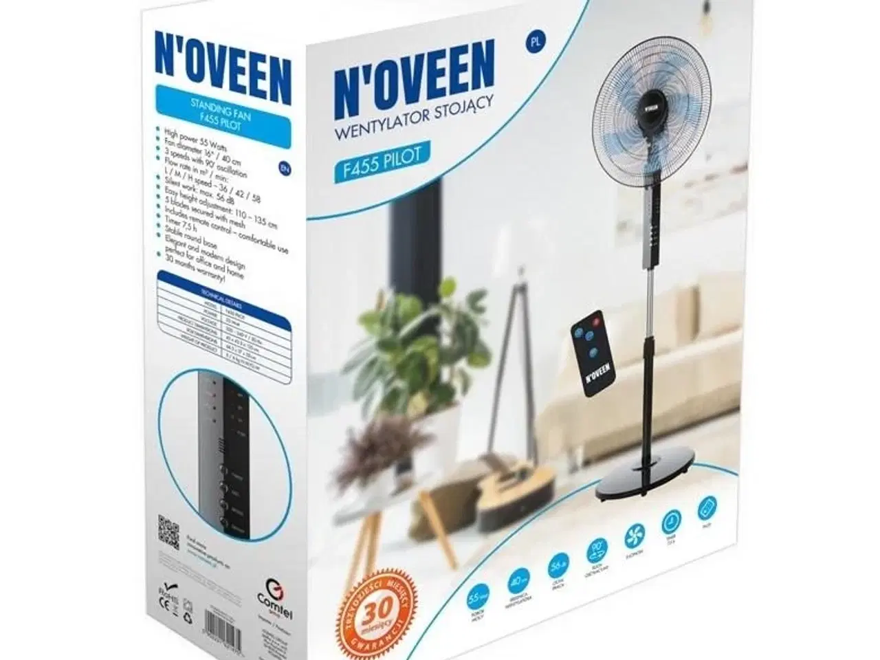 Billede 3 - Stativventilator 40 cm med fjernbetjening – N'OVEEN F455, sort