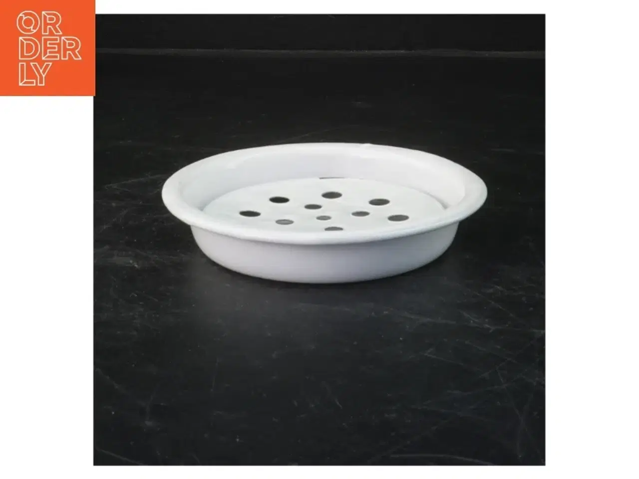 Billede 4 - Rund hvid emaljefad med perforeret indsats (str. Ø 14 cm)