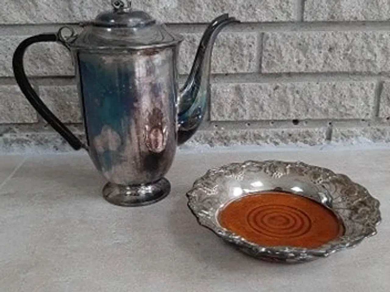 Billede 1 - Pletsølv kaffekande og et flot lille fad175