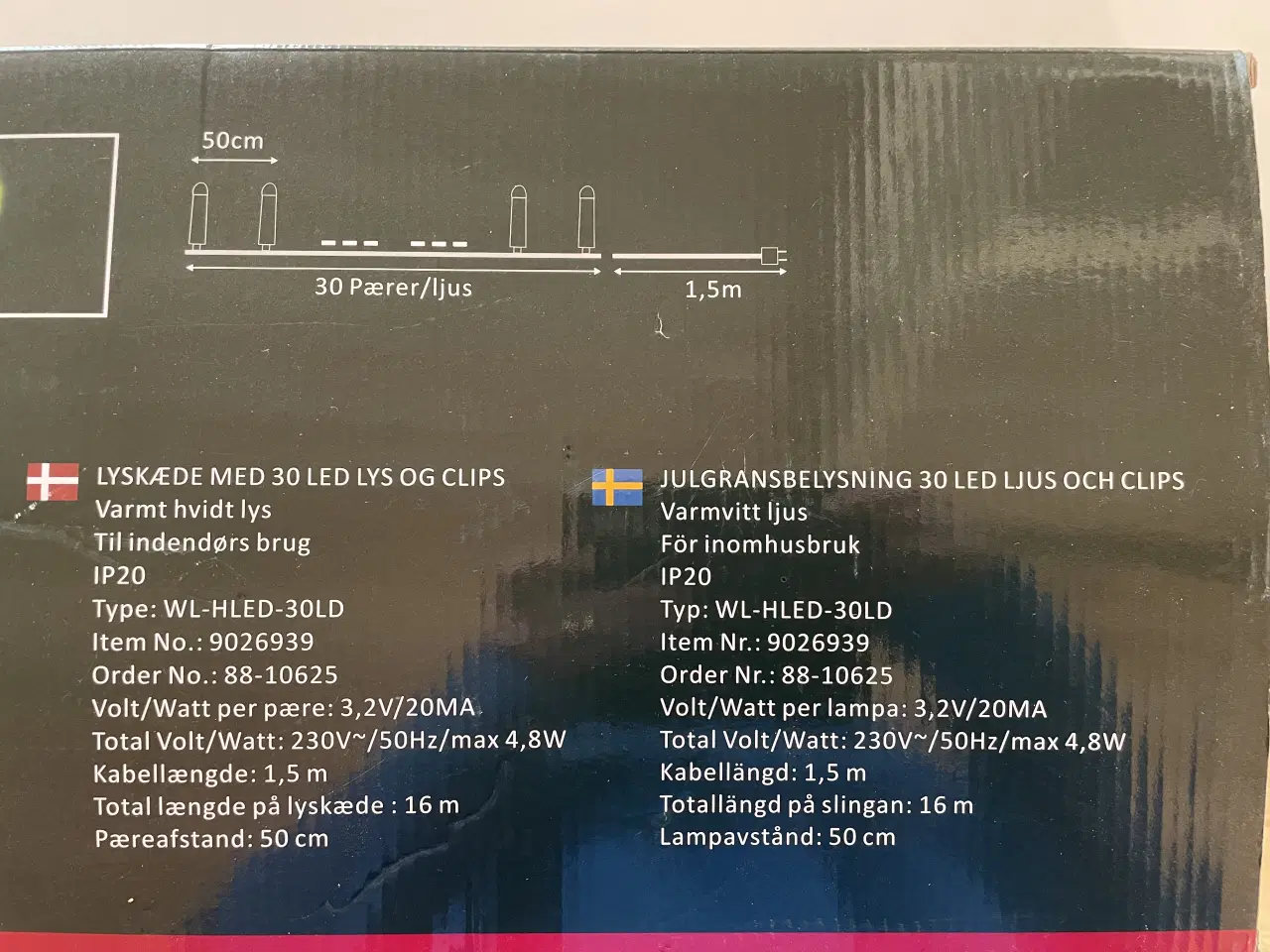 Billede 3 - Lyskæde med 30 LED lys og clips.