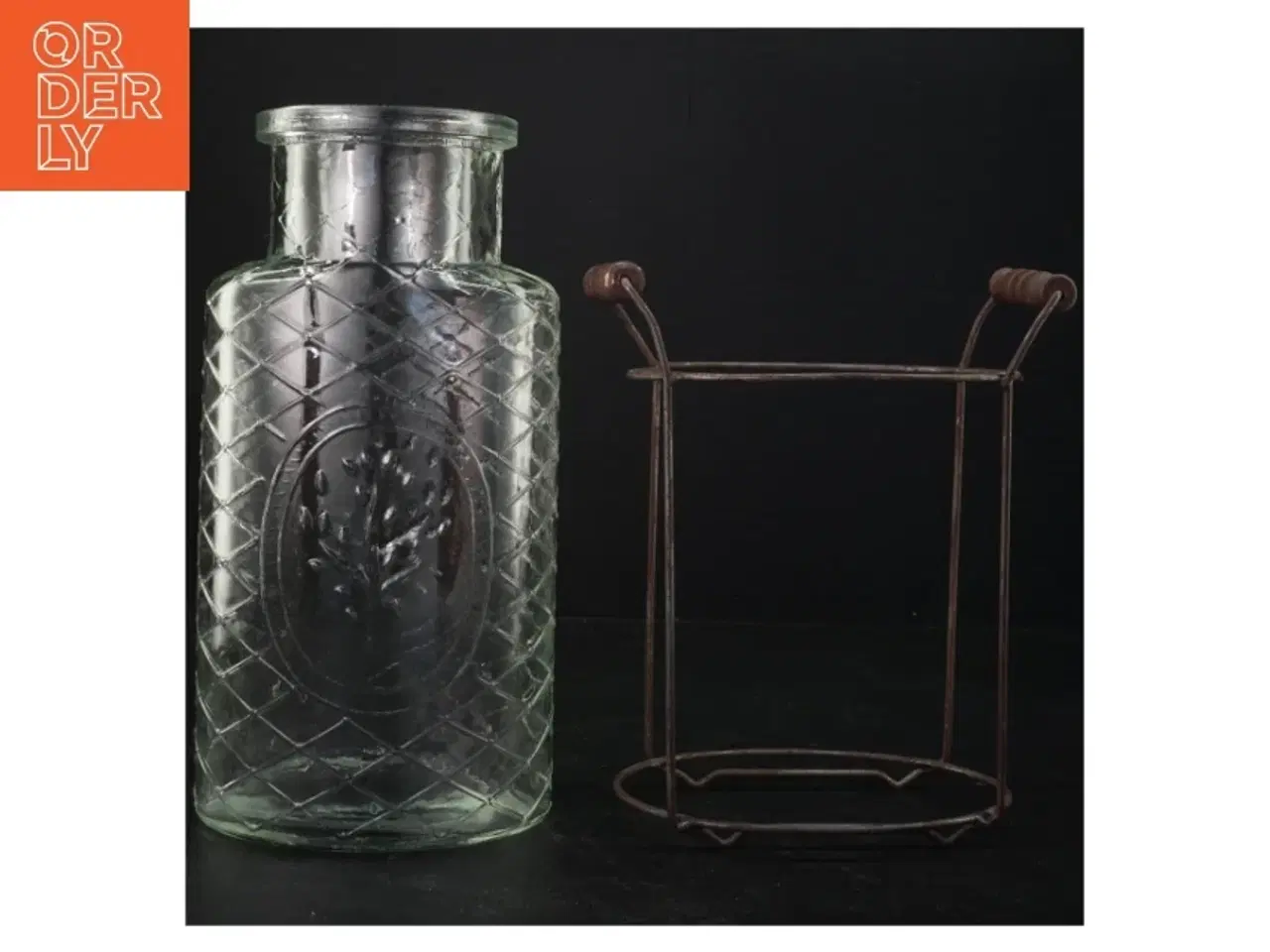 Billede 2 - Rustik Glasvase med metalholder (str. Glasset 25,5 x 13 x 9 cm)