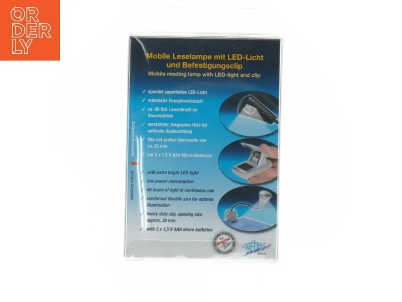 Billede 2 - LED Læselampe med Klip (str. 3 x 8 x 14 cm)