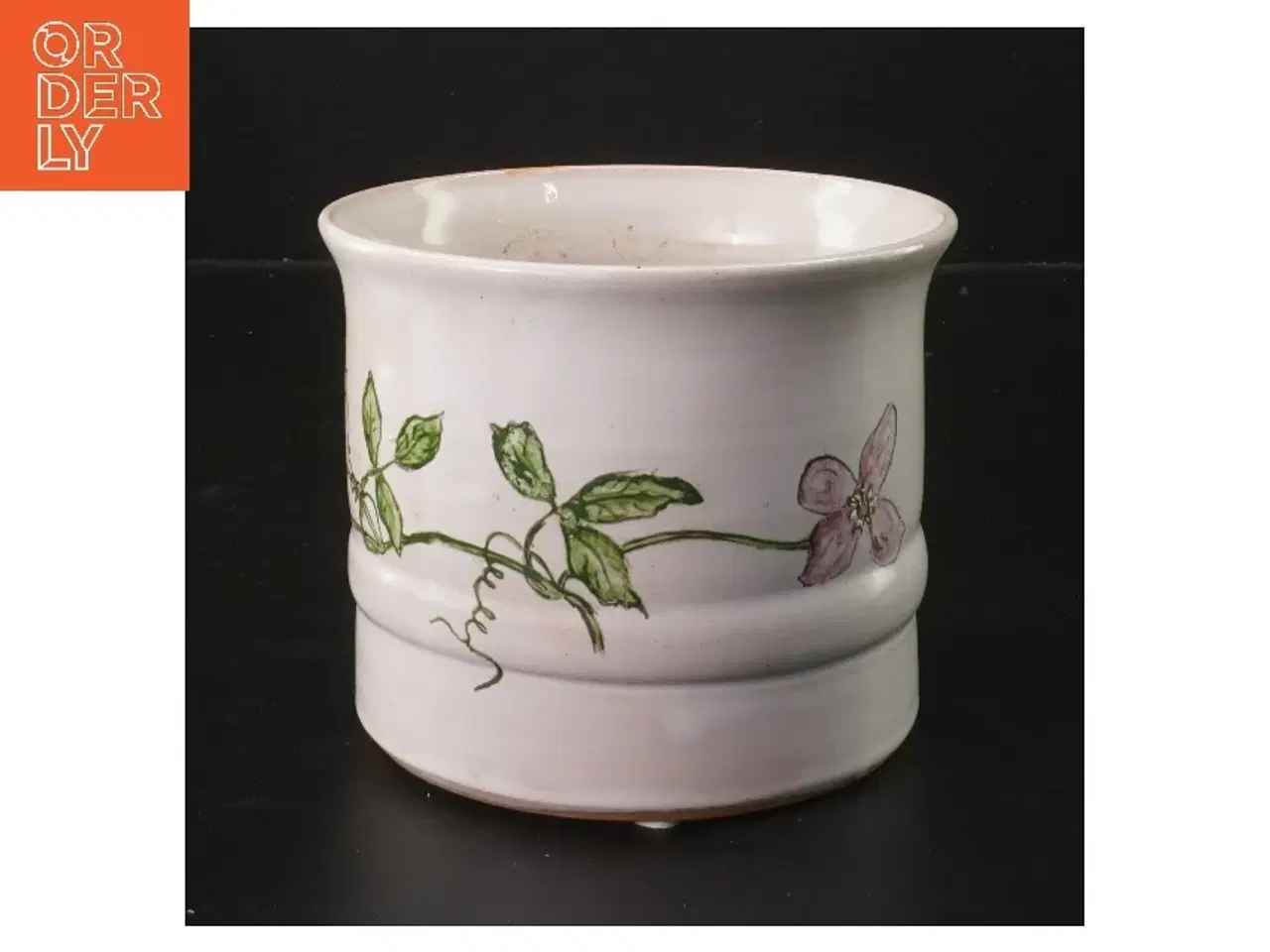 Billede 1 - Dekorativ urtepotte med blomsterdesign (str. Ø 13 cm længde 11 cm)