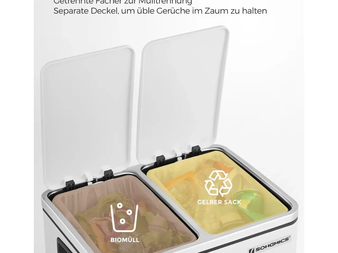 Billede 4 - Skraldespand til køkken 2 x 15 l – SONGMICS, stålfodpedal, soft close, hvid