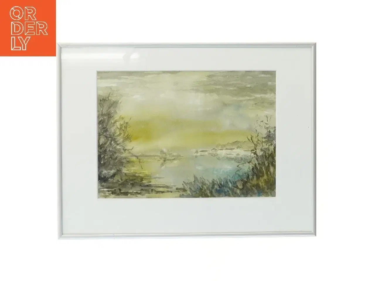 Billede 1 - Indrammet akvarel landskab (str. 41x31 cm)