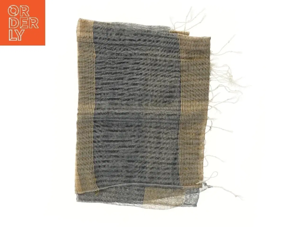 Billede 2 - Gråt stribet indisk tørklæde (str. 55x180 cm)