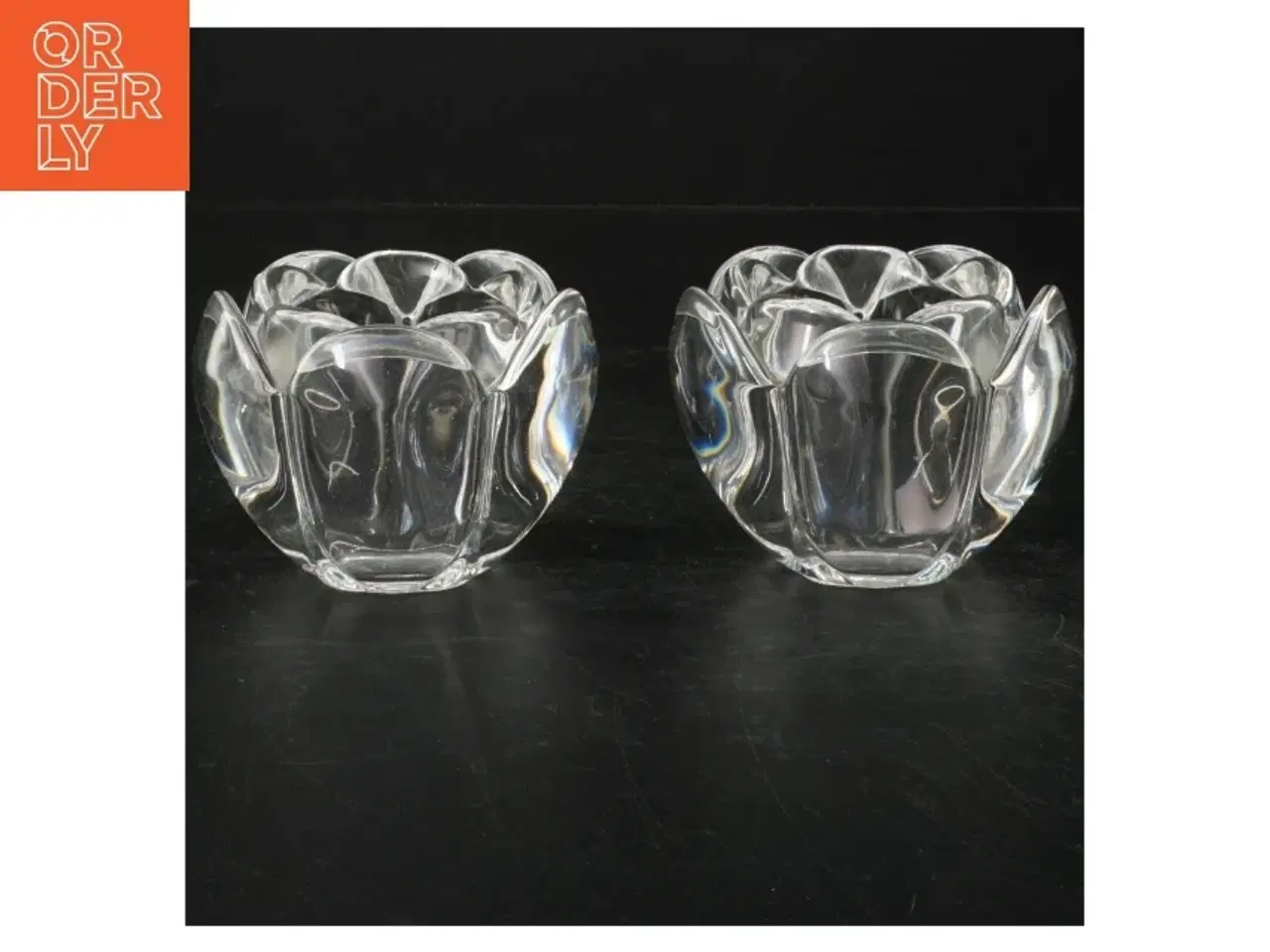 Billede 1 - Gennemsigtig glas lysestage (str. H. 7 cm. ø. 9 cm)