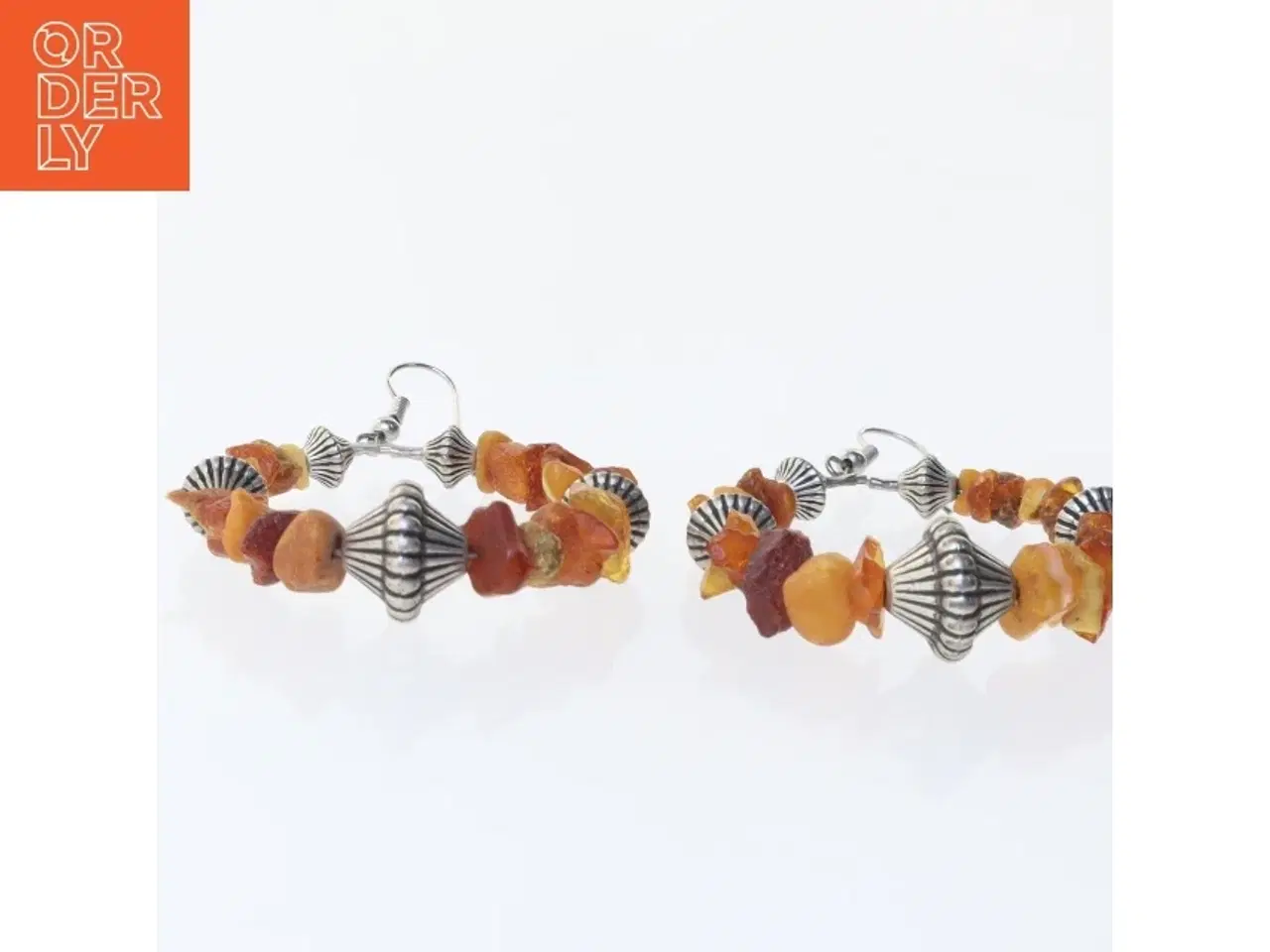 Billede 2 - Håndlavede øreringe med rav (str. Ø 4,5 cm)