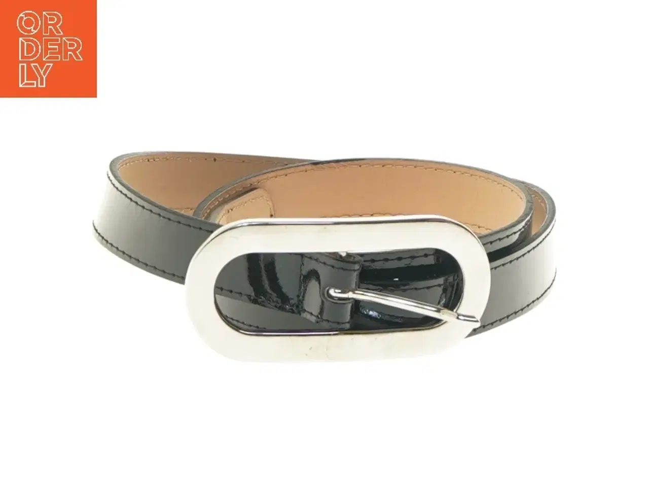 Billede 1 - Sort læderbælte med sølvspænde fra Bælte Kompagniet (str. 105 cm)