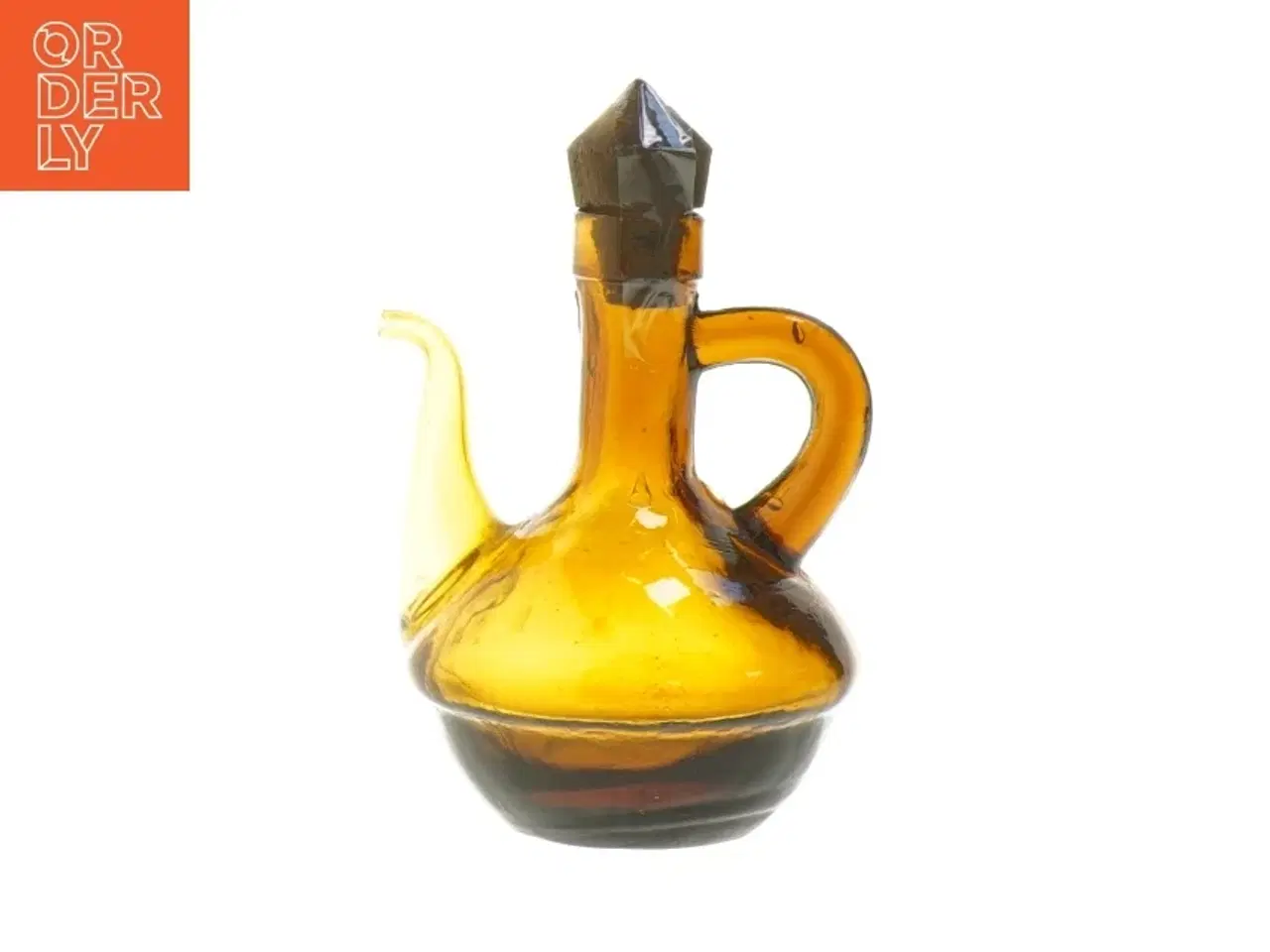 Billede 1 - Ravfarvet Glas Karaffel med prop (str. 14,5 cm)