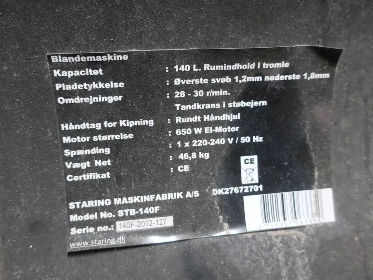 Billede 2 - Blandemaskine STARING STB-140F