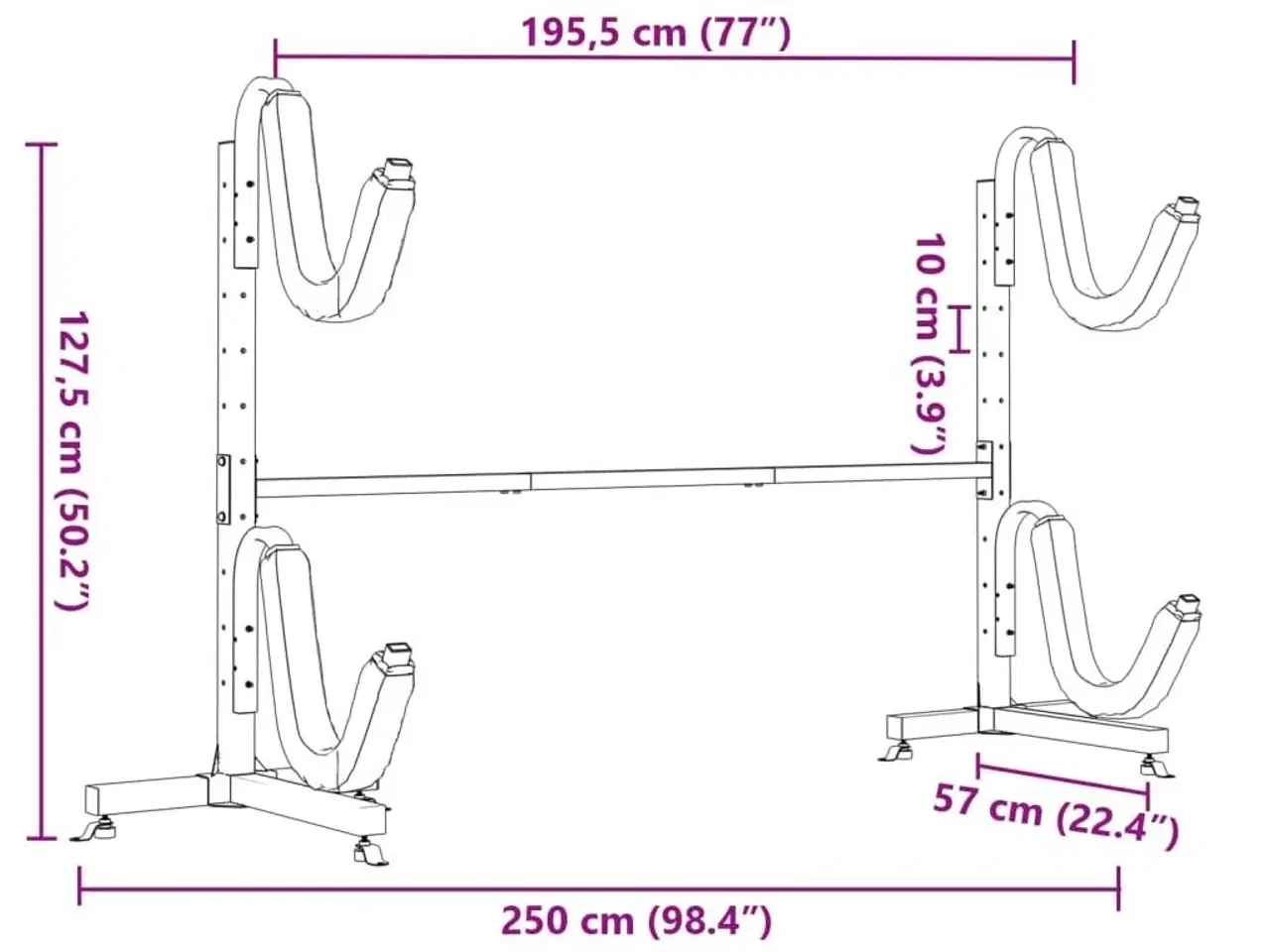 Billede 10 - Opbevaringsstativ til 2 kajakker 250x57x127,5 cm stål