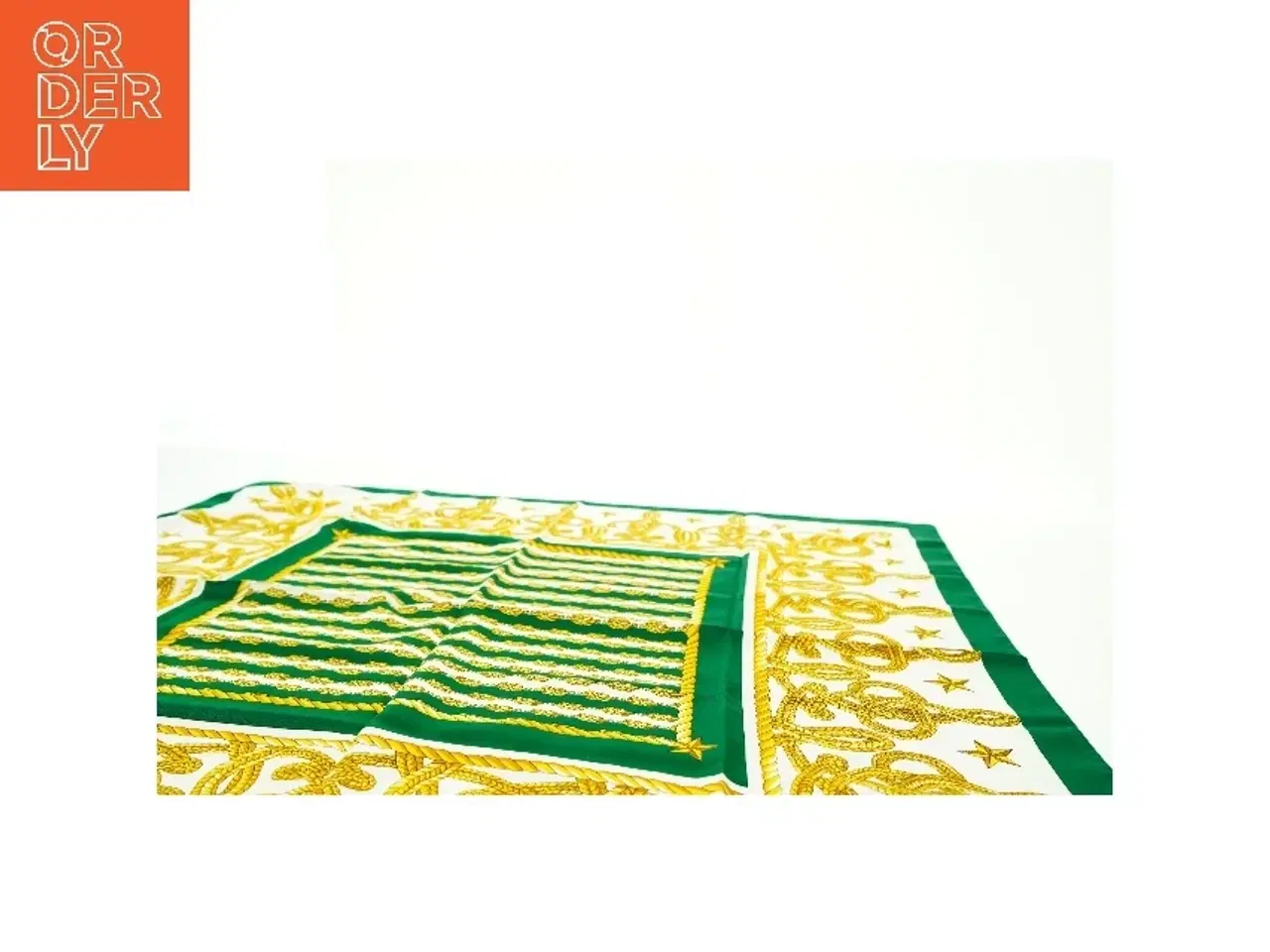 Billede 7 - Dekorativ grøn og gul mønstret dug (str. 85 x 85 cm)