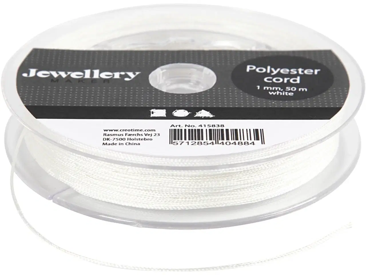Billede 1 - Polyester snor, tykkelse 1 mm, hvid, 50m/ 1 rl.