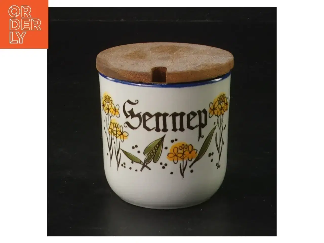 Billede 1 - Sennepskrukke med træ-låg (str. Ø 7xh7 cm)
