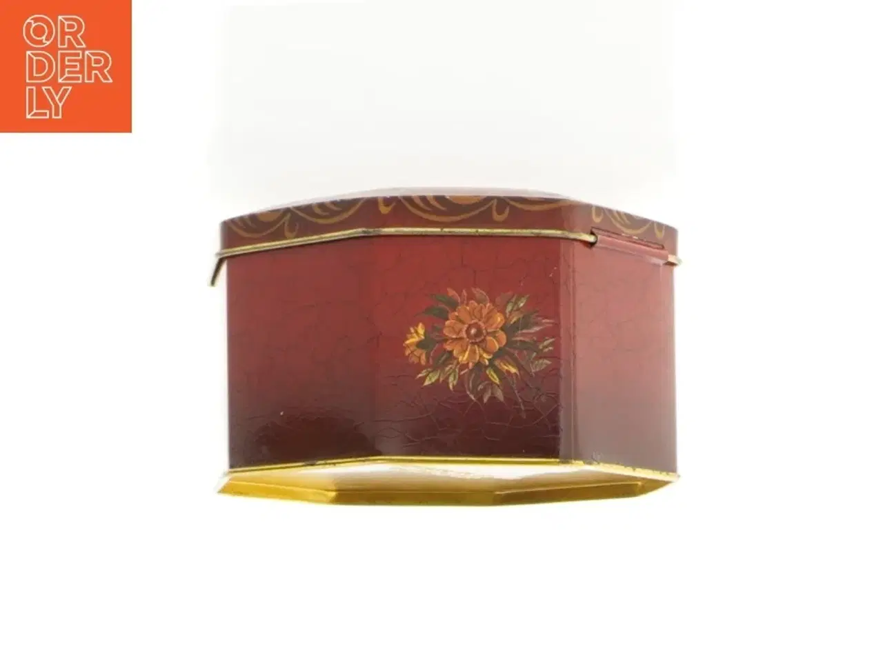 Billede 4 - Engelsk Vintage Ottekantet metal dåse med blomstermotiv (str. 12 x 7 cm)