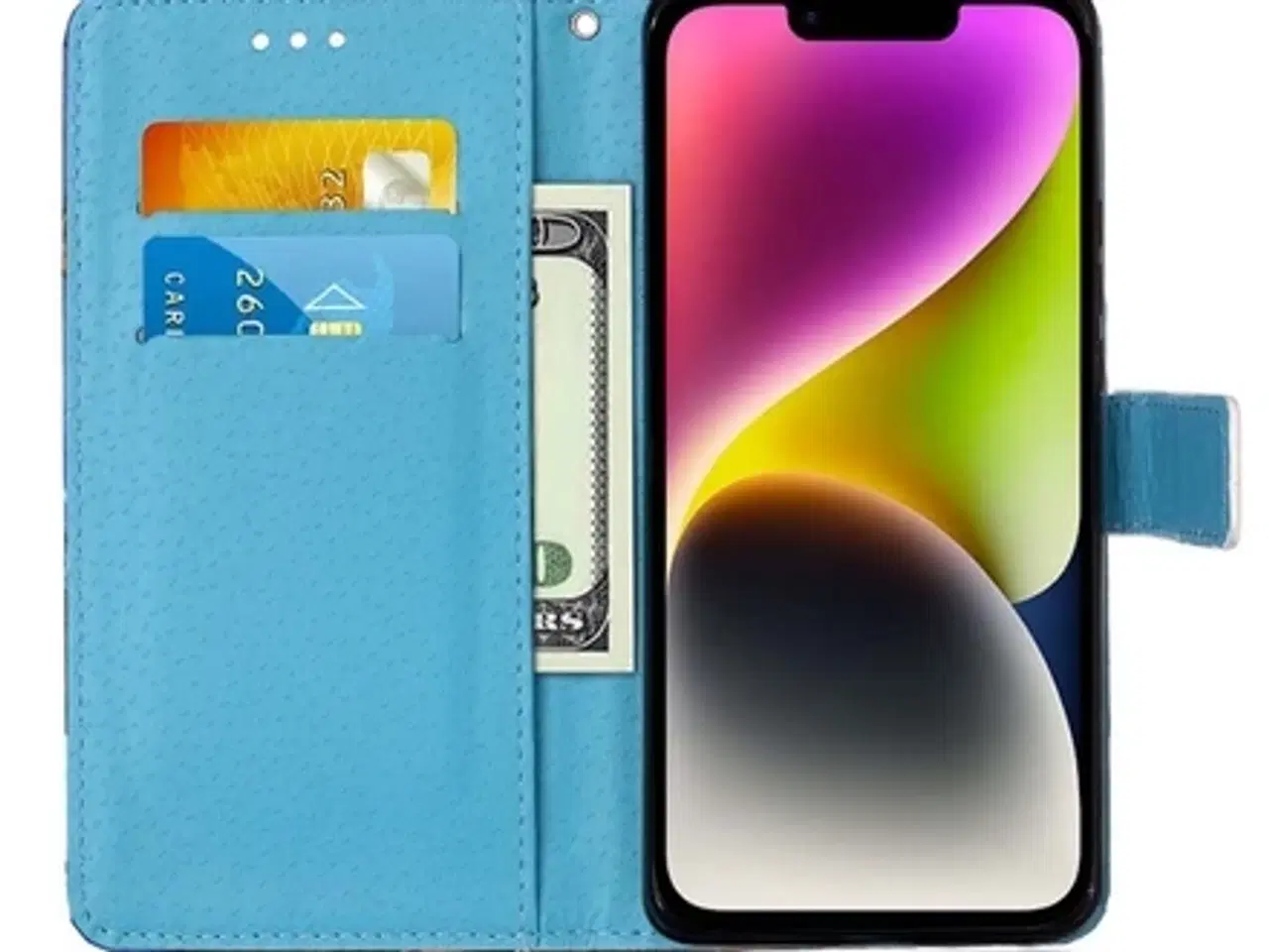 Billede 3 - Sommerfugl Læder Flip Cover til iPhone 15