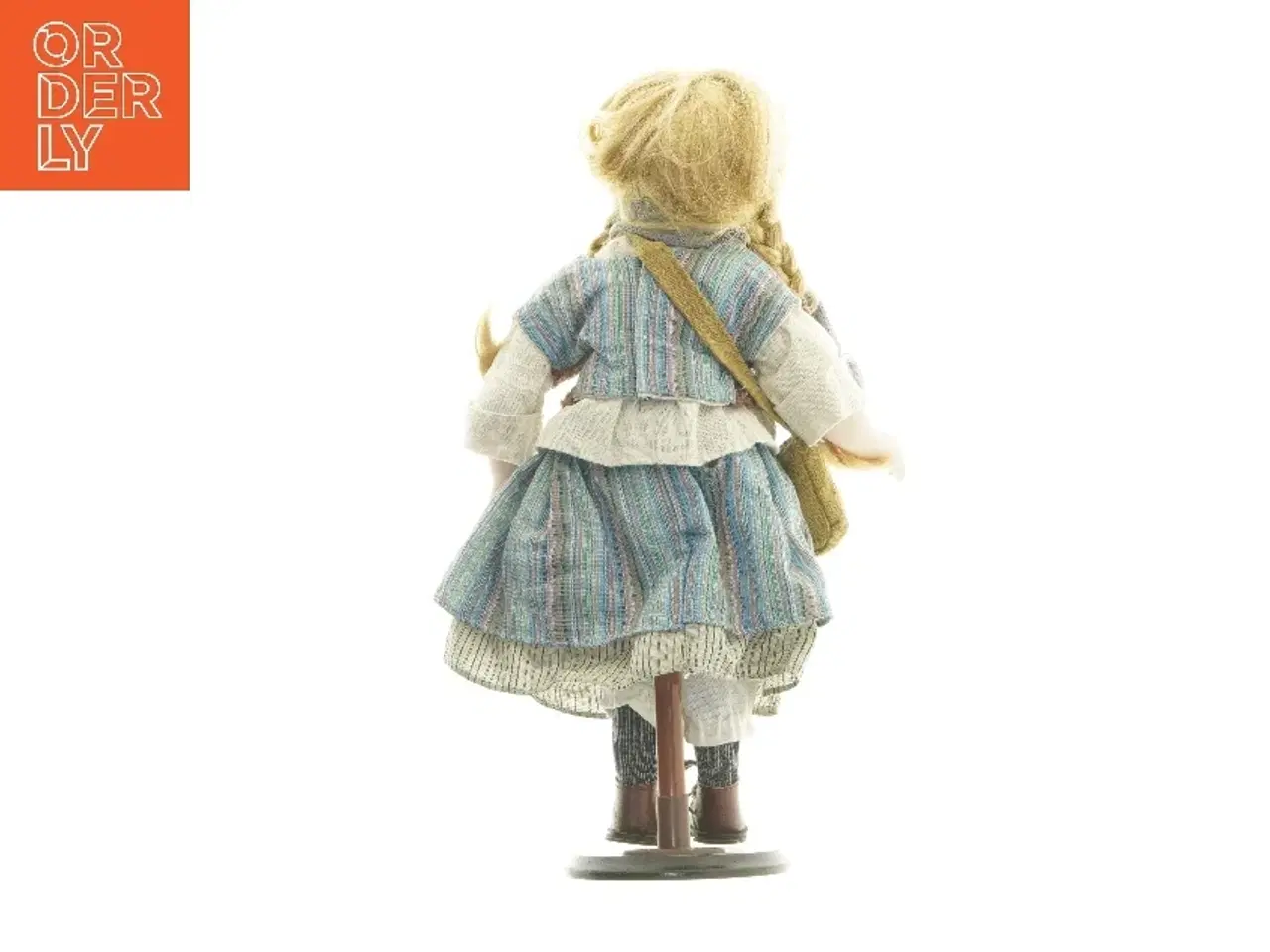 Billede 2 - Porcelænsdukke med stribet nederdel (str. 45,5 cm)