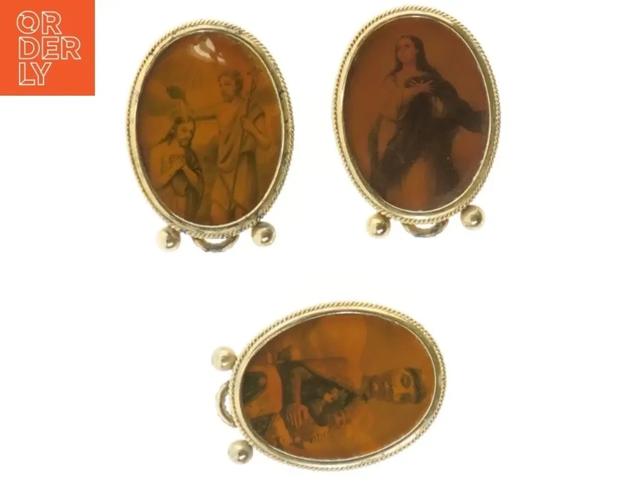 Billede 1 - Antikke billeder med religiøse motiver. Formet som medaljoner (str. 8 cm)