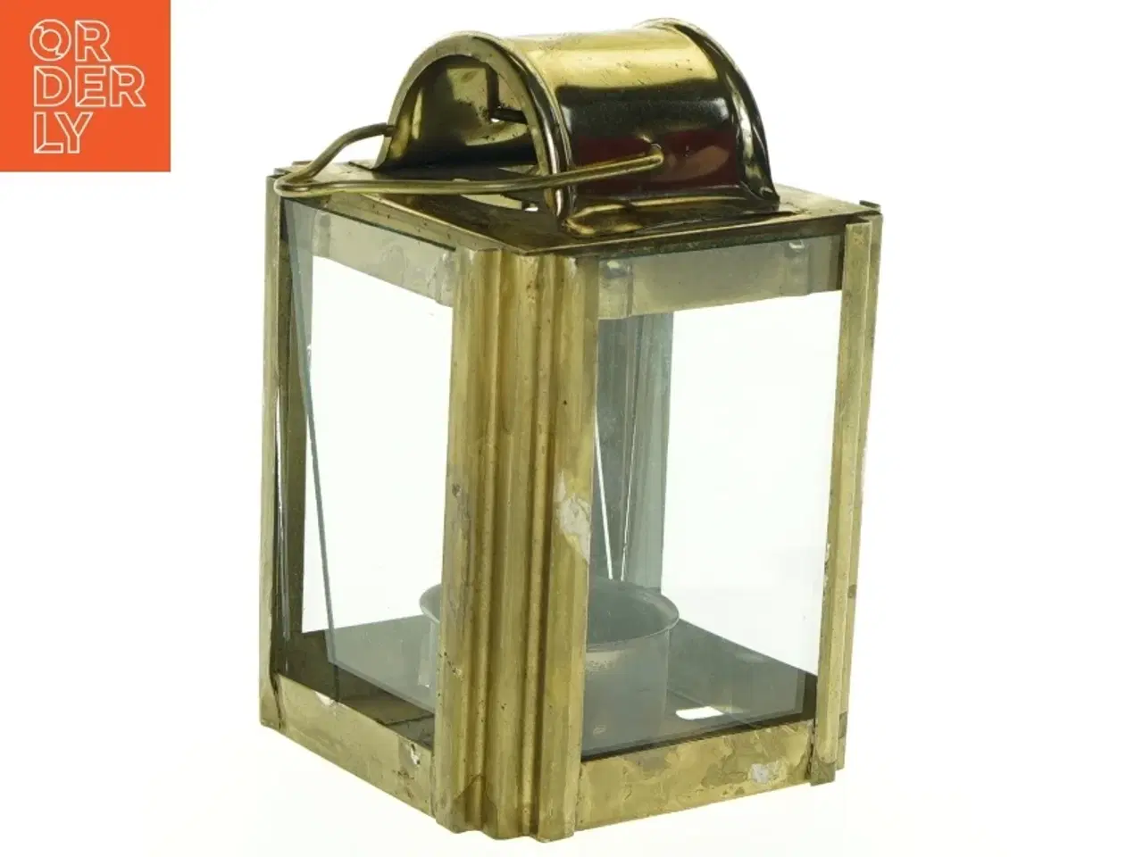 Billede 5 - Glas lanterne med messingramme (str. 14 x 9 cm)