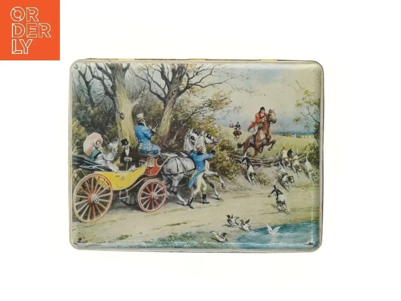 Billede 1 - Kagedåse med jagtmotiv (str. 24,5x18,5 cm)