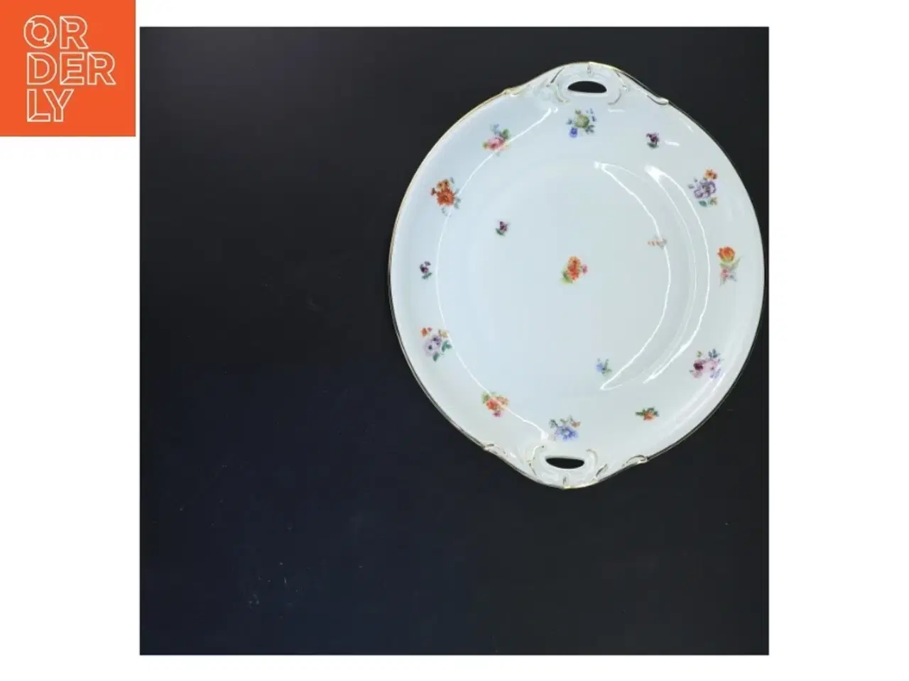 Billede 2 - Rund porcelænsfad med blomstermotiv (str. Ø 28 cm)